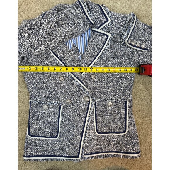 NWOT Veronica Beard Theron Tweed Navy White Frayed Trim Blazer Size 10 - Picture 11 of 14